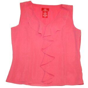 Oscar de la Renta Sz 6 Pink Cream V Neck Ruffle Side Zipper Blouse